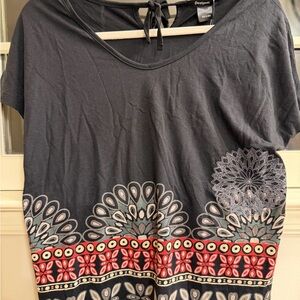 Desigual Black and Red Mandala Short Sleeve Tee